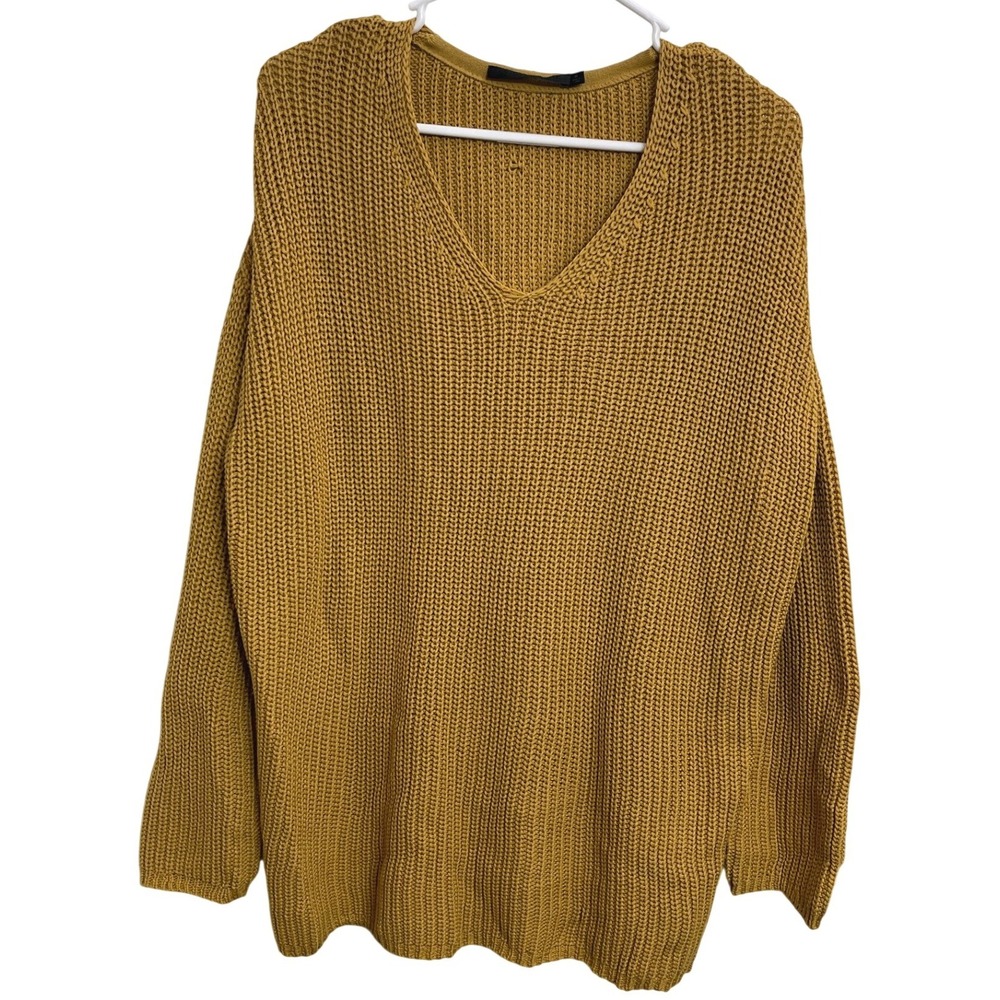 Jenni Kayne Mustard Chunky Knit Sweater V-Neck Minimalist Quiet Luxury Size M